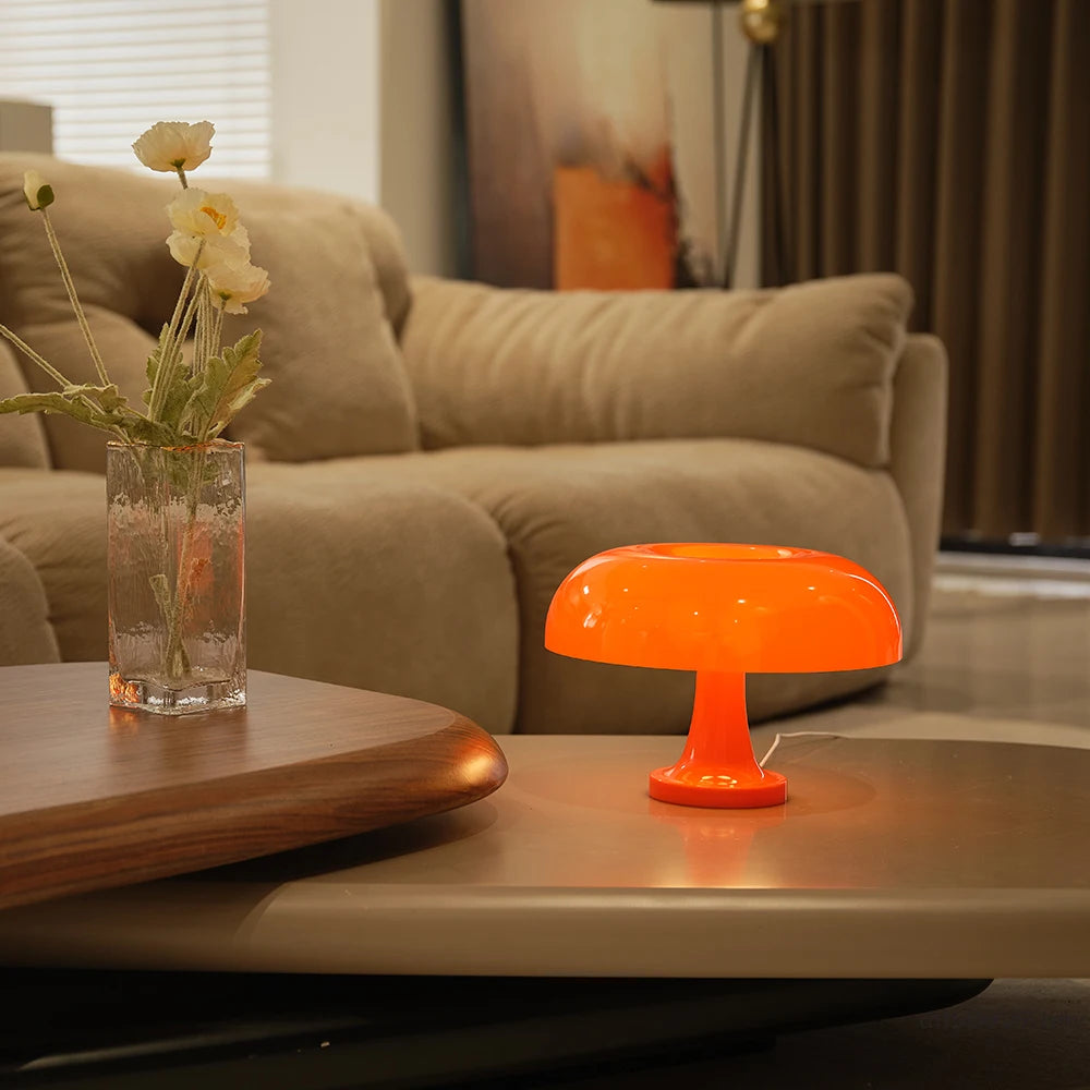 Lampe de table champignon en verre blanc, années 70 Lampe de table champignon en verre blanc, années 70