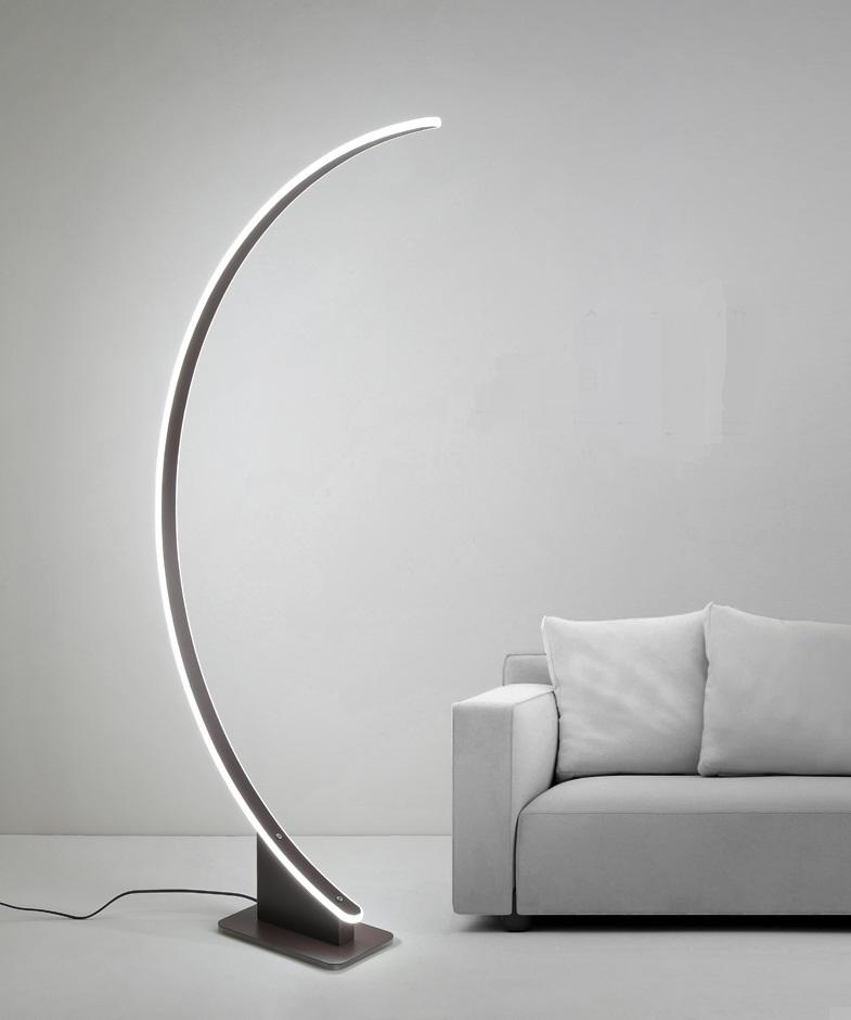 Arka - Lampadaire Arqué Minimaliste En Aluminium Brossé Noir / Variateur