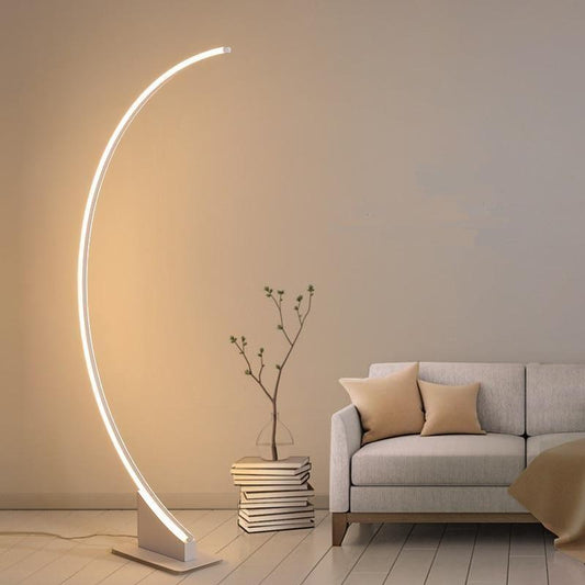 Arka - Lampadaire Arqué Minimaliste En Aluminium Brossé Blanc / Variateur